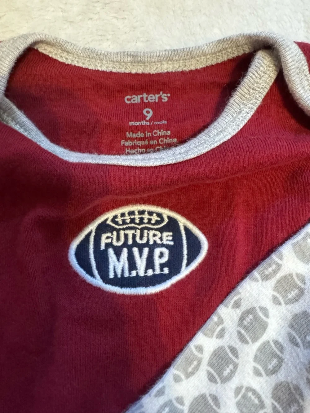 Carter's Maroon & Navy 'Future M.V.P.' Set of 3 Baby football Bodysuits & pants